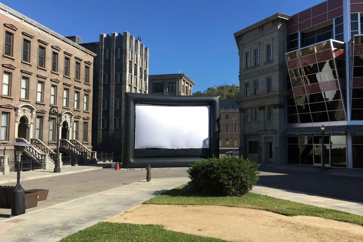 LED Screen Rental in Mesquite - TX being installed beside a stage for an evening community event